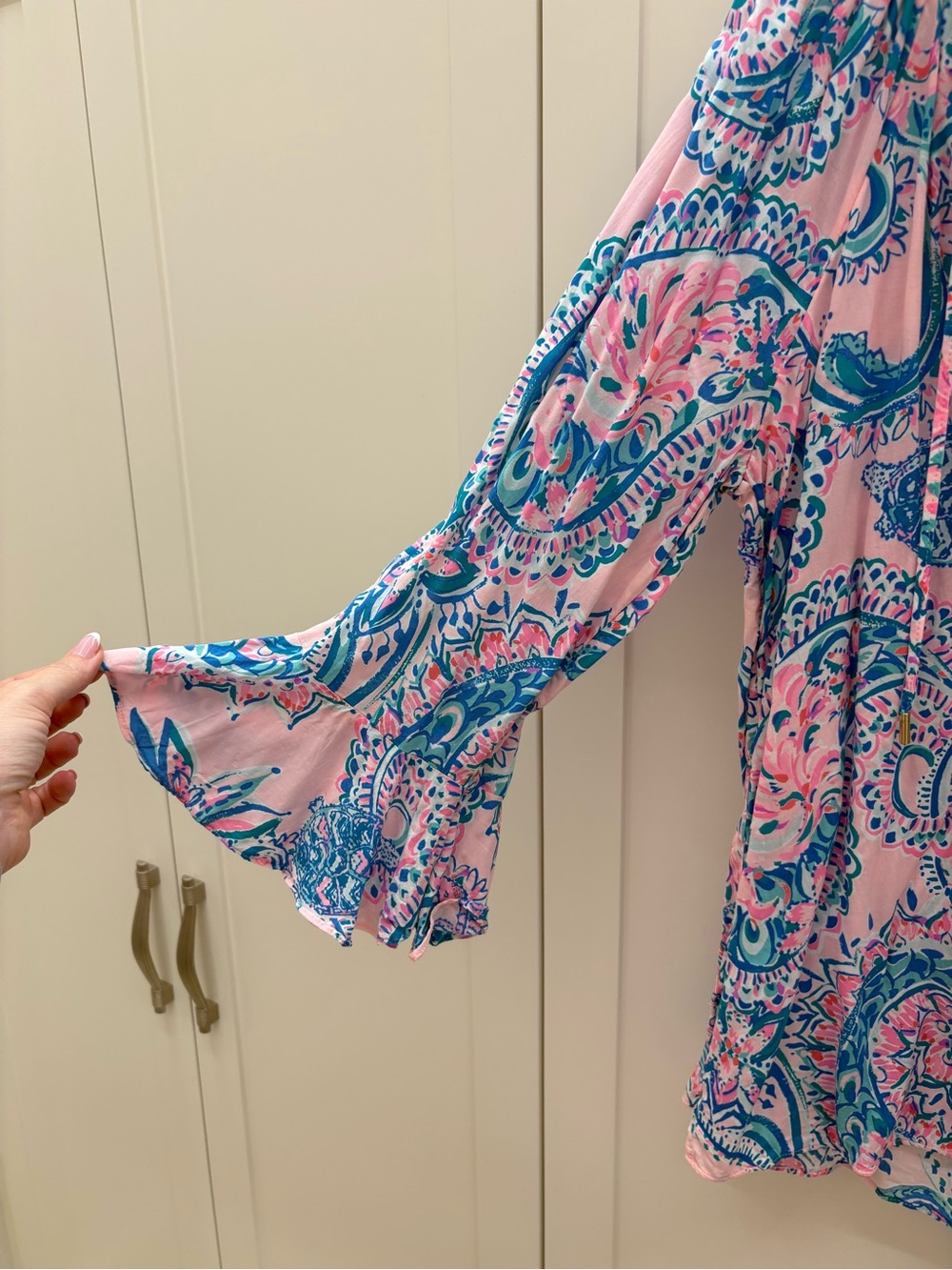 Lilly Pulitzer Pink & Teal Paisley Peasant Top - Picture 2 of 4